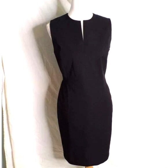 🆕NORDSTROM SIGNATURE Little Black Dress Split Neck Sheath Small - Picture 6 of 13